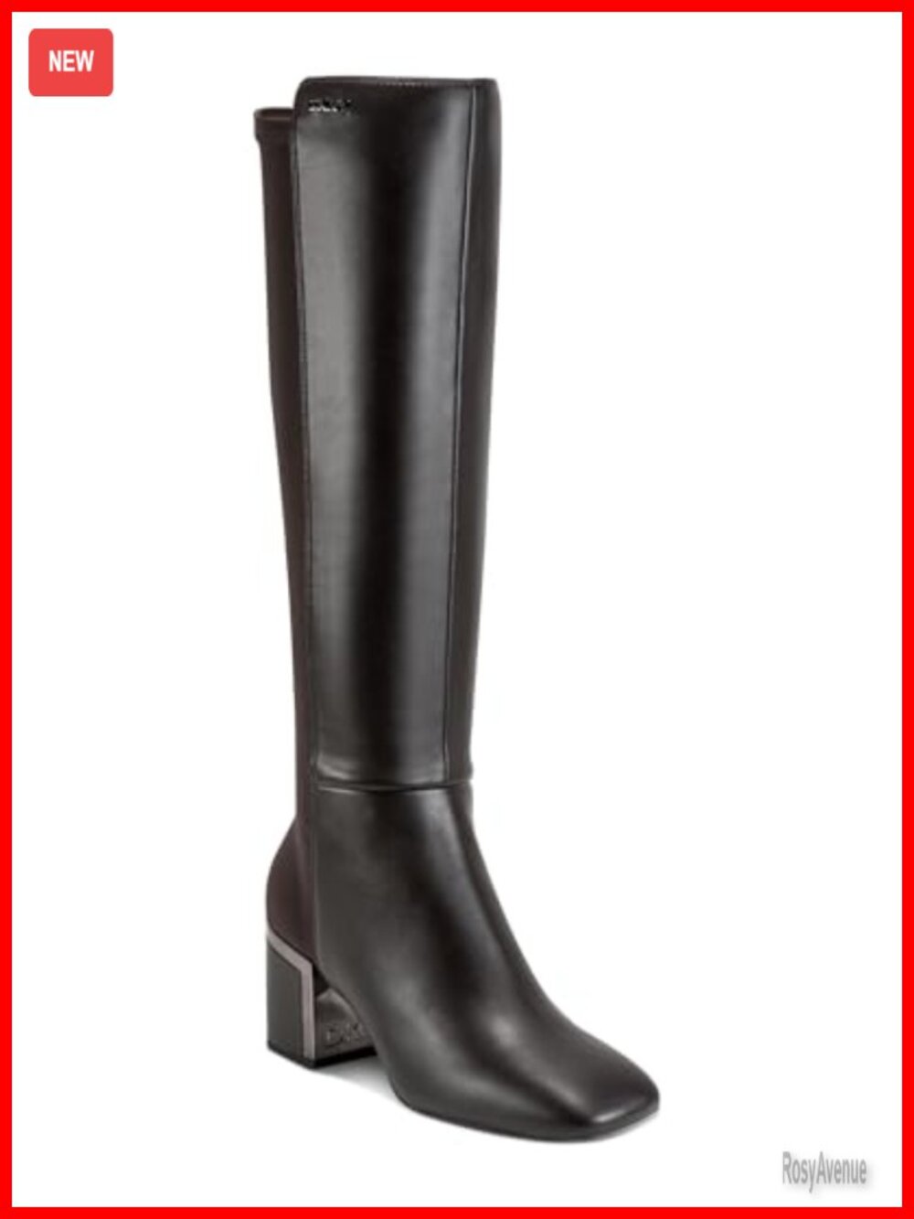 Kamiah Heeled Knee High Boot Faux Leather Square Toe Block Heel